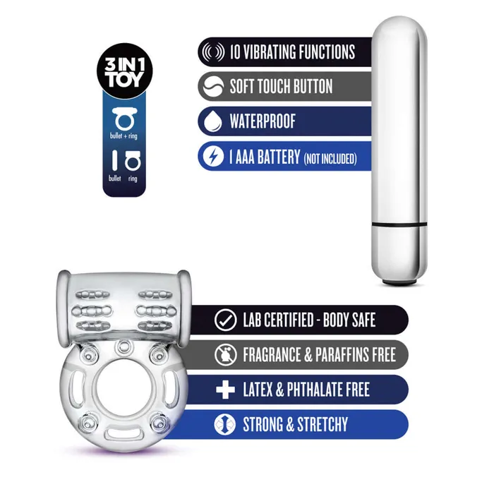 Stay Hard 10 Function Vibrating Mega Bull Ring Clear Blush Novelties Male Sex Toys