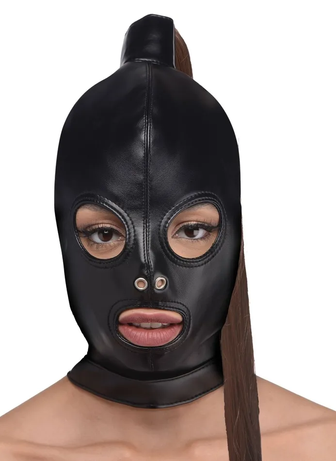 Ponytail Bondage Hood Black XR Brands Strict Anal Ponytail Bondage Hood Black XR Brands Strict Anal