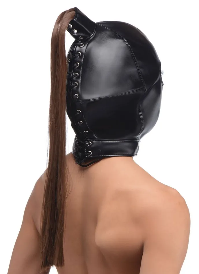 Ponytail Bondage Hood Black XR Brands Strict Anal Ponytail Bondage Hood Black XR Brands Strict Anal